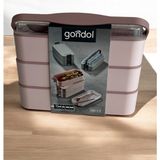 Gondol 3 Katlı Lunch Box Diyet Beslenme Saklama Kabı - Çatal Kaşık Servisli Yemek Saklama Kutusu - Pembe