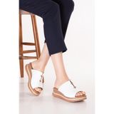 Gondol Hakiki Deri Delikli Kadın Günlük Terlik elnr.626 Beyaz