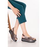 Gondol Hakiki Deri Kadın Rahat Günlük Sandalet elnr.564 Platin