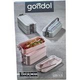 Gondol Layer Lunch Box Kilitli Kat Kat Beslenme Kutusu Çatal Kaşıklı Taşınabilir - Pembe