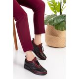 Gondol NDR.5506-Siyah-Bordo Hakiki Deri Anatomik Taban Rahat Lastik Bağcıklı Ayakkabı