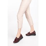 Gondol PYT.6204-Bordo Hakiki Deri Anatomik Taban Dolgu Topuklu Günlük Ayakkabı