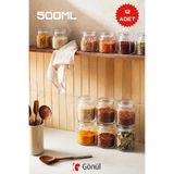 GÖNÜL 12’li Cam Kapaklı Kavanoz Seti 500 ml Vakumlu Kapaklı Baharatlık Kavanoz Dolap İçi Organizer Mutfak Düzenleyici