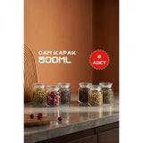 GÖNÜL 6’lı 500 ml Cam Kapaklı Kavanoz Seti Vakumlu Kapaklı Baharatlık Kavanoz Dolap İçi Organizer Mutfak Düzenleyici