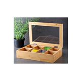 GÖNÜL 8 Bölmeli Bambu Poşet Çay Kutusu Bambu Organizer Kutu Takı Aksesuar Kutusu 30x20x7cm.