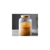 GÖNÜL Bambu Kapaklı Büyük Boy Cam 4900ml (4,9 L) Erzak Kavanozu Çizgili Saklama Kavanozu Mutfak Organizer