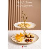 GÖNÜL Desenli 2 Katlı Kurabiyelik 26x14 cm – Gold Yaldız Detaylı 2 Katlı Şık Sunumluk