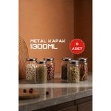 GÖNÜL Metal Kapaklı Cam Kavanoz 1300 ml (6 Adet) – Kapaklı Saklama Kavanozu Seti, Kuru Gıda/Bakliyat Kavanozu 22x10 cm