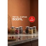 GÖNÜL Metal Kapaklı Cam Kavanoz 500 ml (6 Adet) – Kapaklı Saklama Kavanozu Seti, Baharatlık/Kuru Gıda Kavanozu 11x10 cm