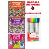 GÖNÜL YAYINCILIK Her Yaşa Uygun Boyama Kitabı (3 MANDALA) Fineliner Pen Keçeli 10'lu