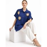 Gönülden Tasarım Çiçekli Pul Payetli Kısa Kollu Kadın Oversize Gömlek - Standart - Renkli