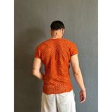 Gönülden Tasarım El Örgüsü Motif Desenli Tasarım Erkek Gömlek - Turuncu - XS