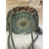 Gönülden Tasarım Özel Tasarım Etnik Desenli Bohem Mdf Askılı Çanta Büzgülü Torba Içli 23X23CM - Açık Gri