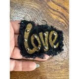 Gönülden Tasarım Siyah Kot Love Yazılı Zımbalı Arma Dikiş Aplike 8x5 cm