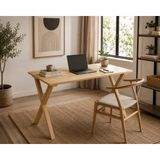 Goob %100 Masif Çam Ahşap Çalışma Masası 115X60 cm – Ahşap Bilgisayar Masası, Ofis ve Home Office Yazı Masası, Tik Yağı Korumalı x Ayak Tasarım - 115 x 60 cm - Naturel