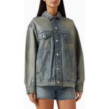 Good American Kaplamalı Oversize Denim Ceket, Modern Şık-Günlük Kadın Dış Giyim - Mavi