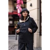 Good Fashion Rahat Kesim Içi Kürklü Kanguru Cep Kadın Yağmurluk Mont - Siyah - 2XL