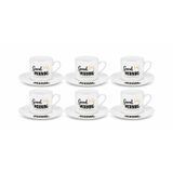 Good Morning 6'lı Porselen Kahve Fincanı Takımı, 6 Fincan 6 Tabak, Modern Desenli Türk Kahvesi ve Espresso Fincan Seti, Günlük Kullanım, Misafir Sunumu ve Çeyizlik Şık Kahve Takımı
