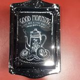 Good Morning Baskılı Metal Servis Tepsisi, Siyah, 26x12 cm, Kahve Temalı Dekoratif Tepsi