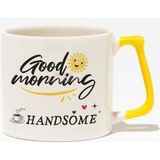Good Morning Handsome Eş, Sevgili, Koca Hediyelik Eğlenceli Baskılı Sarı Kulplu Modern Seramik Kupa
