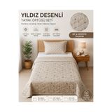 GOOD MORNİNG PAMUKKALE BEJ YILDIZ & ZİNCİR ÇİFT TARAFLI TEK KİŞİLİK KAPİTONE YATAK ÖRTÜSÜ SETİ (YASTIKLI)