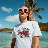 Good Summer Vibes Baskılı Oversıze Retro Vintage Bisiklet Yaka Pamuklu Kadın ve Erkek Tshırt - Beyaz - XL