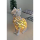 Good To Glow Kedi Mumluk - Tealight Aydınlatma Fener - Dantel Desenli Kedili Sunum - Işıklı Biblo - Hediyelik