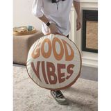 Good Vibes Yazılı Taşınabilir Dekoratif Yuvarlak Yer Minderi Puf 60X60 Cm