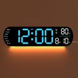 GooDay Uzaktan Kumandalı Büyük Dijital Duvar Saati, 9 RGB Renk Modu, Çift Alarm, 1 Düğmeli DST, w/Saat Tarih Hafta Sıcaklığı, Oturma Odası Ev Dekoru için, 13,8 inç Mavi Renk