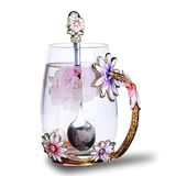 Goodking Kahve Kupası Çay Bardakları Çiçek Cam Çay Kupası Kaşık Seti Kadınlar için Büyükanne Anne Öğretmenler Arkadaş Eşi 340 g - 1 paket Pembe ChujuCup-Tall