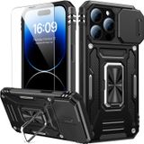 Goodon iPhone 15 Pro için Sürgülü Kamera Kapağı + Ekran Koruyucu Kılıf - Metal Manyetik Destek Çubuğu - Askeri Sınıf Darbeye Dayanıklı Mat Koruyucu Telefon Kılıfı 6,1 inç Erkek, Kadın, Kız Çocuklar