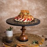 Goodwood Mummy Ahşap Ayaklı Siyah Yuvarlak Pasta Sunum Servis Tabağı - Kahverengi - Siyah
