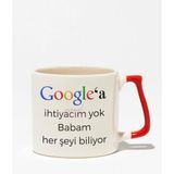 Google'a Ihtiyacım Yok Baskılı | Anneler Günü Anneye Hediye | Kırmızı Kulplu Modern Seramik Kupa