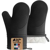 Gorilla Grip Isıya dayanıklı silikon fırın eldiveni seti, yumuşak kapitone astar, ekstra uzun, su geçirmez esnek eldiven, yemek pişirmek ve barbekü için eldiven, mutfak eldiveni, kolay temizlik, 2'li set, siyah
