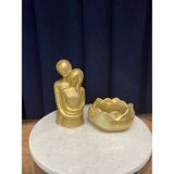 Görke Tasarım Altın Gold Rengi Sarılan Çift, Lotus Mumluk Seti