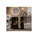 GörSeç 3 Litre Altın Detaylı Siyah Gold 2'li Banyo Seti Pedallı Çöp Kovası Tuvalet Fırçası Banyo Çöp Kovası