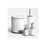 GörSeç 4'lü Banyo Seti Beyaz 3 Litre Çöp Kovası WC Fırçası Sıvı Sabunluk Diş Fırçalık Banyo Takımı