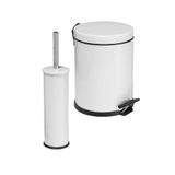 GörSeç Beyaz 5 Litre 2'li Banyo Seti Pedallı Çöp Kovası ve Klozet Fırçası Modern Lüks Banyo Takımı