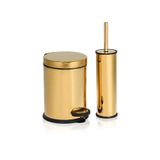 GörSeç Elit 3 Litre Gold Banyo Seti Paslanmaz Pedallı Çöp Kovası ve Klozet Fırçası Altın Lüks Banyo Takımı