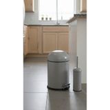 GörSeç Metal Bon Kapak Amörtisörlü 5 LT Gri Çöp Kovası Tuvalet Fırçası Banyo Seti Hijyenik İç Kovalı