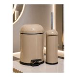 GörSeç Metal Bon Kapak Banyo Seti Amörtisörlü 5 LT Cappücüno Çöp Kovası Tuvalet Fırçası Banyo Seti Çöp Kovası