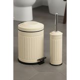GörSeç Vintage Serisi Amortisörlü Vintage Krem 5LT Banyo Seti Pedallı Çöp Kovası Klozet Tuvalet Fırça Seti