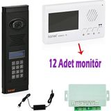 Görüntülü Diafon Seti Konwi Intercom Apartman Tipi Set Vsions 4,3 Monitör Zil Paneli Şifreli Kameralı Güç Kaynağı - 12 Daire Set - Beyaz