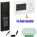 Görüntülü Diafon Seti Konwi Intercom Apartman Tipi Set Vsions 4,3 Monitör Zil Paneli Şifreli Kameralı Güç Kaynağı - 16 Daire Set - Beyaz