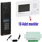 Görüntülü Diafon Seti Konwi Intercom Apartman Tipi Set Vsions 4,3 Monitör Zil Paneli Şifreli Kameralı Güç Kaynağı - 18 Daire Set - Beyaz