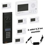 Görüntülü Diafon Seti Konwi Intercom Apartman Tipi Set Vsions 4,3 Monitör Zil Paneli Şifreli Kameralı Güç Kaynağı - 6 Daire Set - Beyaz