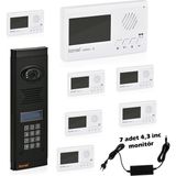 Görüntülü Diafon Seti Konwi Intercom Apartman Tipi Set Vsions 4,3 Monitör Zil Paneli Şifreli Kameralı Güç Kaynağı - 7 Daire Set - Beyaz