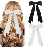 GOSALISU 2 adet ipeksi saten saç fiyonkları saç tokası beyaz siyah saç şerit at kuyruğu tutucu aksesuarları BowKnot tokalarım şerit püskül yay klip slaytlar Metal klipsler saç yay kadınlar kızlar bebekler