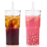 GOSCHE Pipet ve Kapaklı Cam Bardaklar 2 Adet, 20oz Cam Bardaklar İçme Kavanozu, Şeffaf Buzlu Kahve Fincanları, Su Kahve Çay için Vintage Dalgalanma Züccaciye, Şeffaf