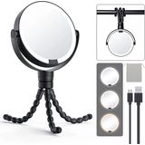 Gospire 5,85 Inç Tripod Işıklı Makyaj Aynası Işık Büyütme 1X/10X, 4'Ü 1 Arada Elde Taşınabilir Asılı Sargı Ayakta Ayna, 3 Renk Ayar Işığı Yuvarlak Seyahat Aynası - Siyah